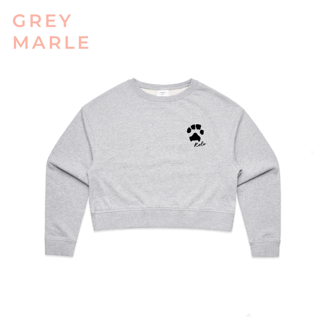 Little Rover Custom Paw Print Cropped Crew grey marle