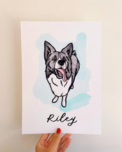 Load image into Gallery viewer, Little Rover Custom Pet Watercolour Print Dog on Teal Background
