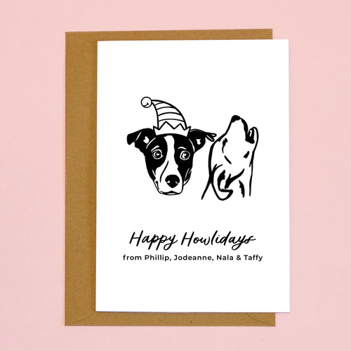 Happy Howlidays custom pet black and white line art Christmas card