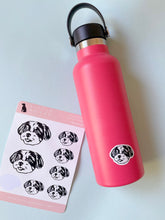 Load image into Gallery viewer, Little Rover Custom Pet Sticker Sheet dog sticker stuck on pink flask water bottle
